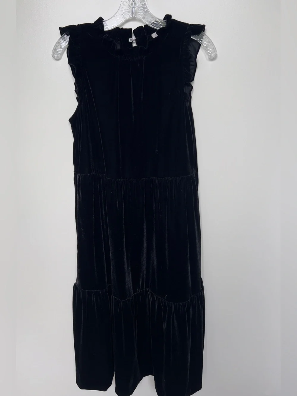 J. Crew Black Velvet Ruffled Neck women’s Midi Dress